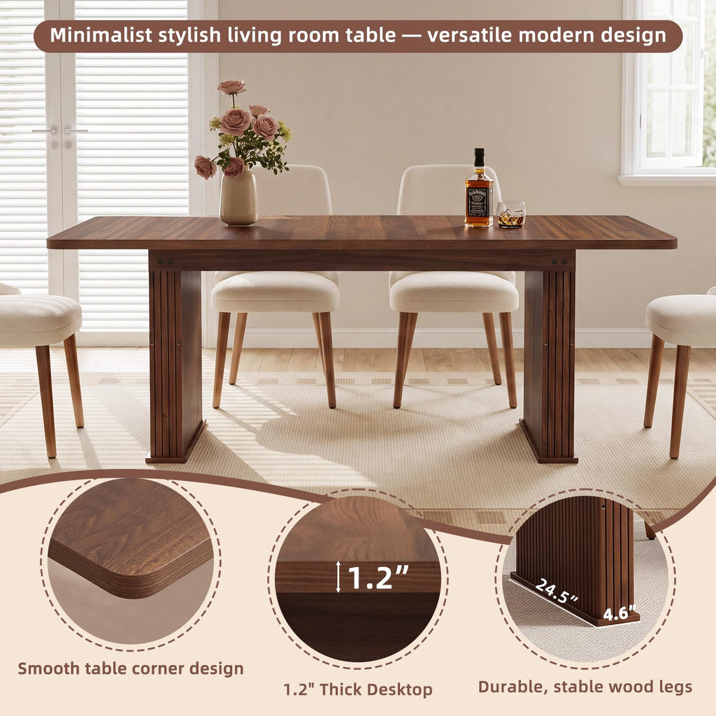 LEYAOYAO Extendable Dining Table for 4-6,63"–79" with Fluted Base(Brown)