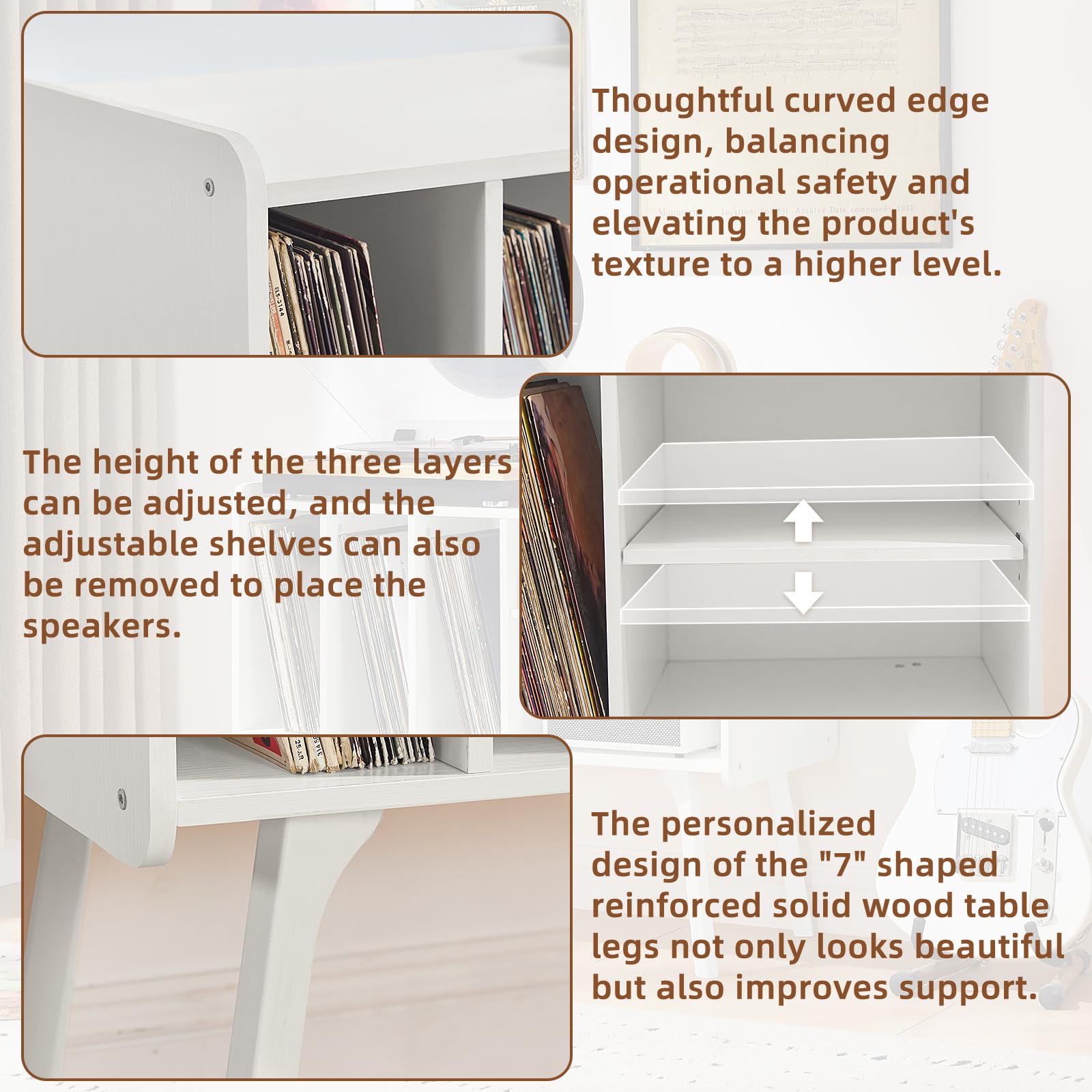 Lerliuo Record Player Stand with 4 Cabinet Holds Up to 220 Albums,Oak