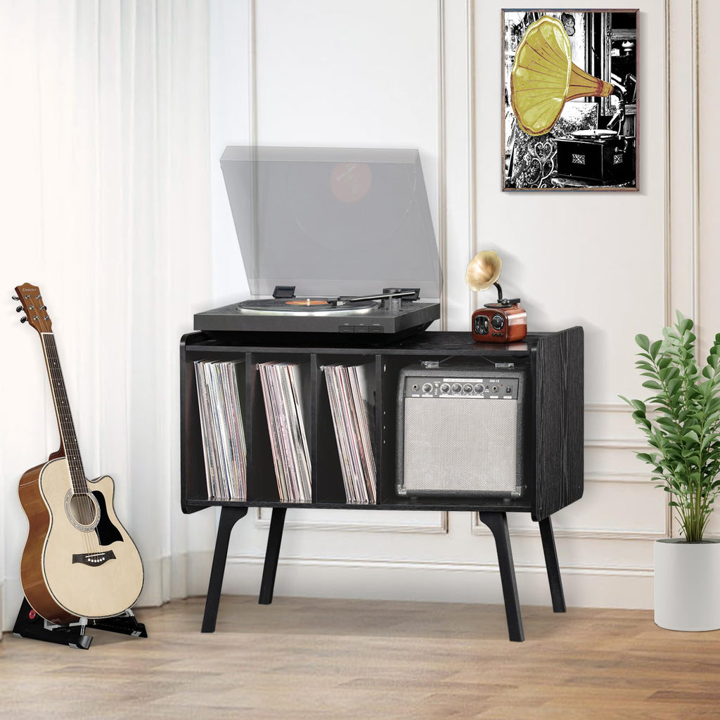 Lerliuo Record Player Stand with Charging Station Up to 220 Albums,Black