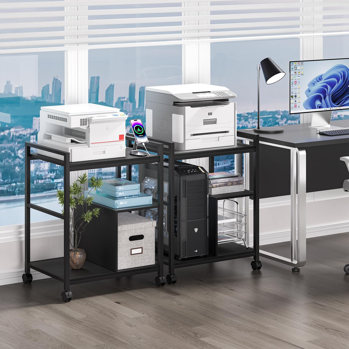 Lerliuo 24" Wide Large Printer Stand with Storage, White