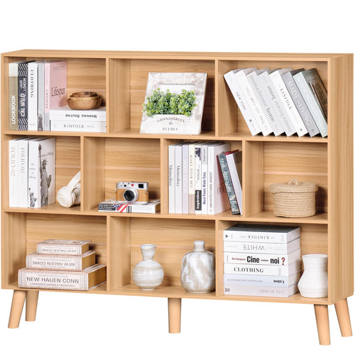 LEYAOYAO Cube Bookshelf, Mid-Century Modern Book Shelf with Legs, Brown
