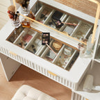 LEYAOYAO Fluted Makeup Vanity Desk with Mirror and Lights, 43.5''