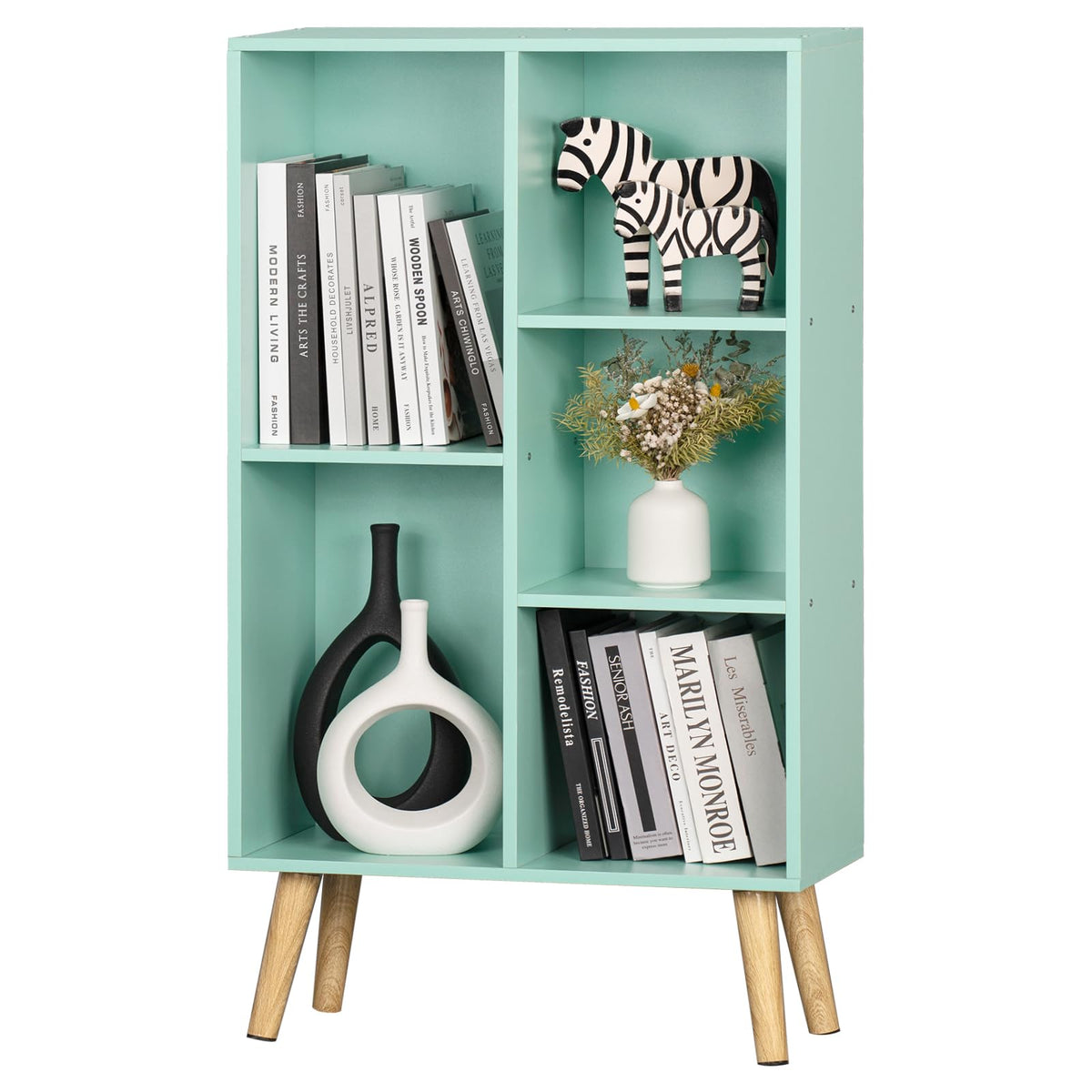 LEYAOYAO Cube Bookshelf, Mid-Century Modern Book Shelf with Legs, Brown