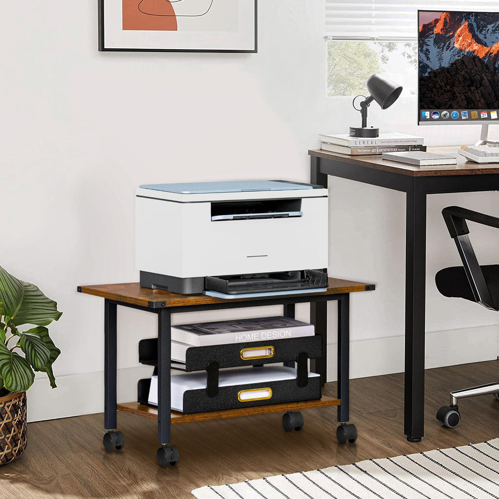 Lerliuo 3-Tier Printer Stand, Industrial Mobile Printer Table with Storage Shelf and Steel Frame, Rolling Printer Cart Holder with Lockable Wheels for Home, Office (White)
