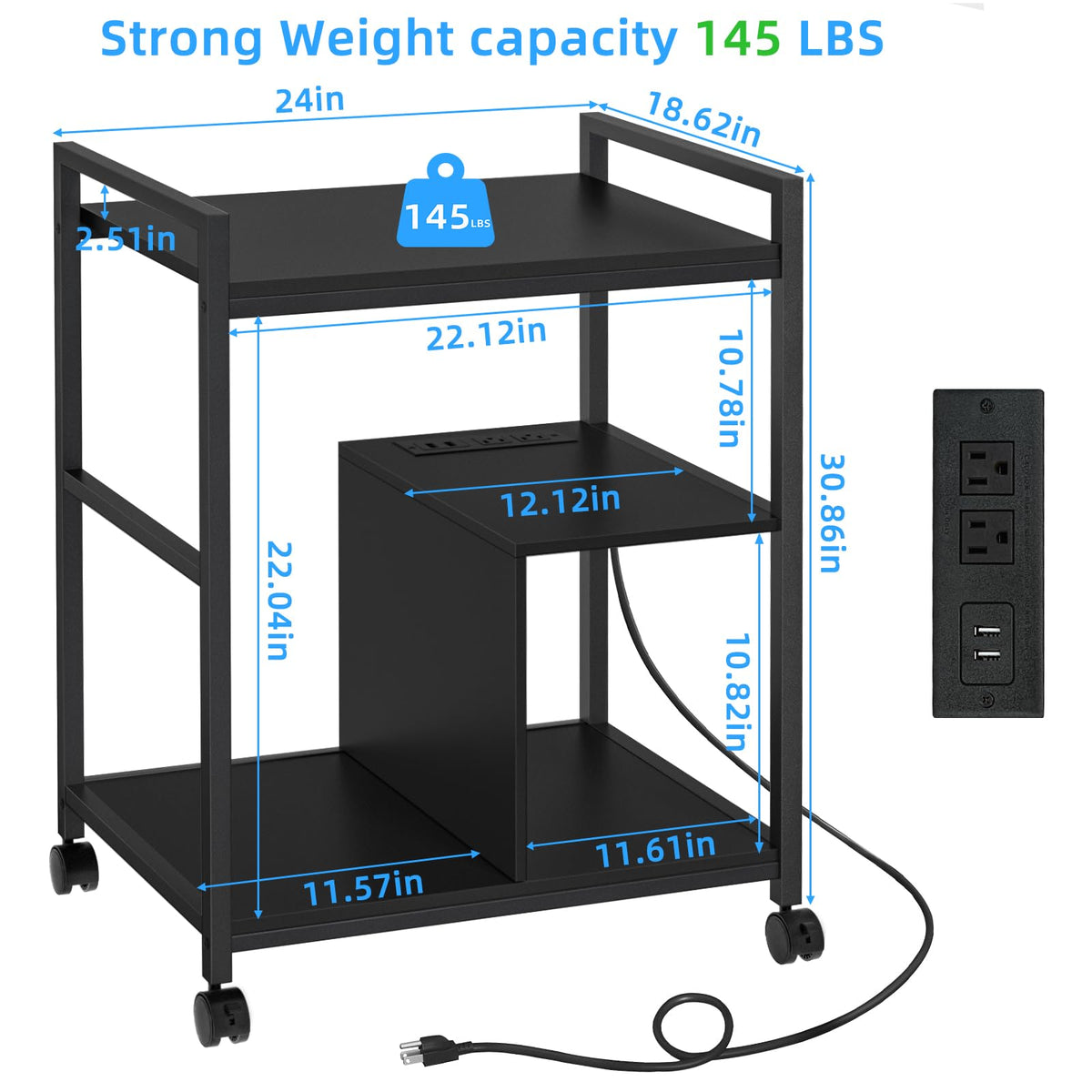 Lerliuo 24" Wide Large Printer Stand with Storage, White