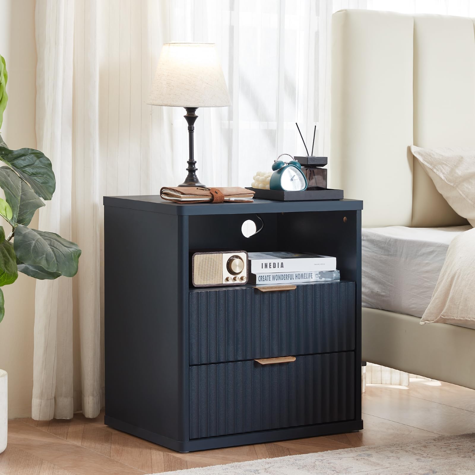 LEYAOYAO Fluted 6 Drawers Dresser for Bedroom Set of 2, 42" Tall Modern Chest of Drawer with Metal Handle, Curved Profile Design,Brown Wood Drawer Organizer for Bedroom, Living Room, Hallway
