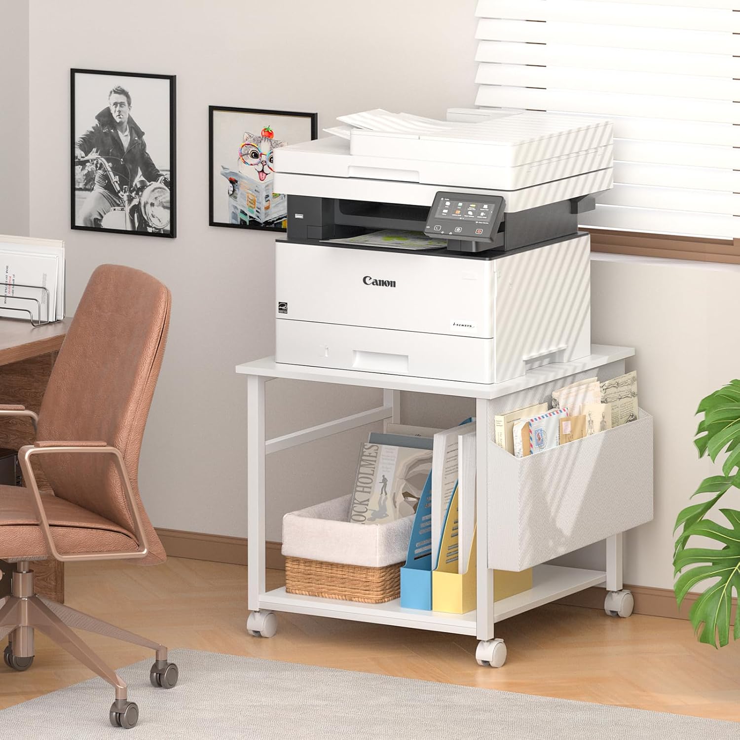 Lerliuo White Large Printer Stand with Storage