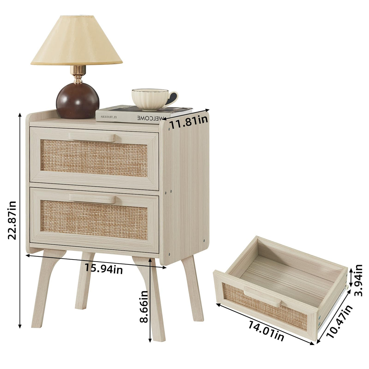 Lerliuo Rattan Nightstands Set of 2 for Bedroom, 2 Drawers