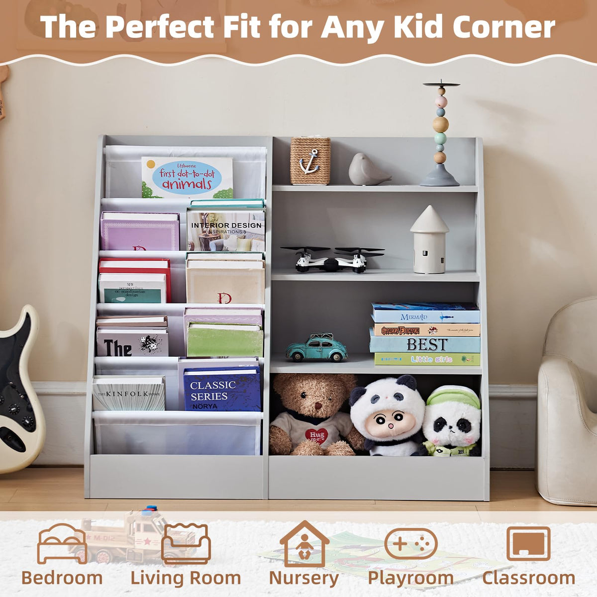 Lerliuo 4 Tier Kids Bookshelf, Book Shelf for Kids Rooms