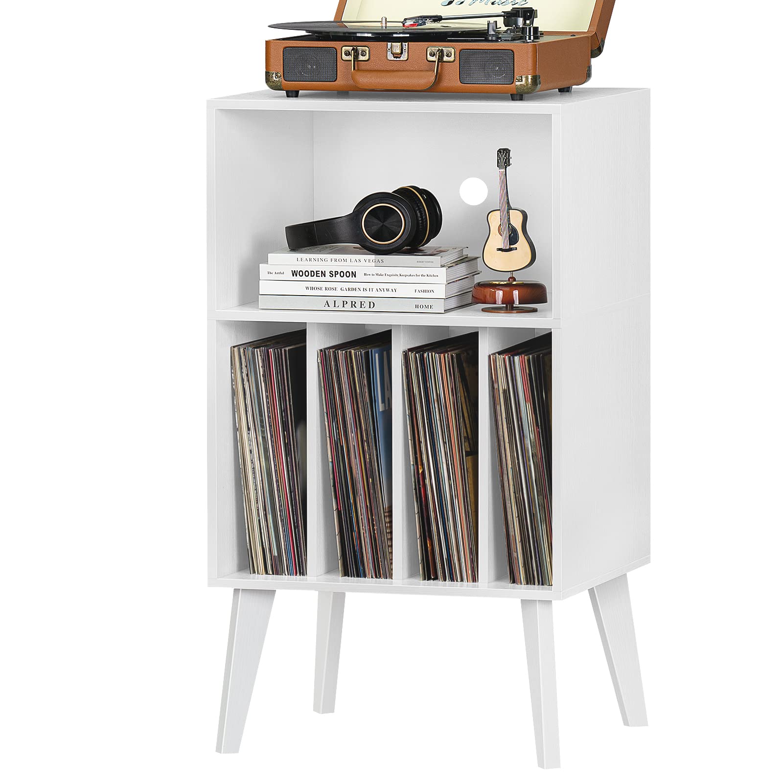 Lerliuo Record Player Stand, Walnut Turntable Stand Holds up to 160 Albums