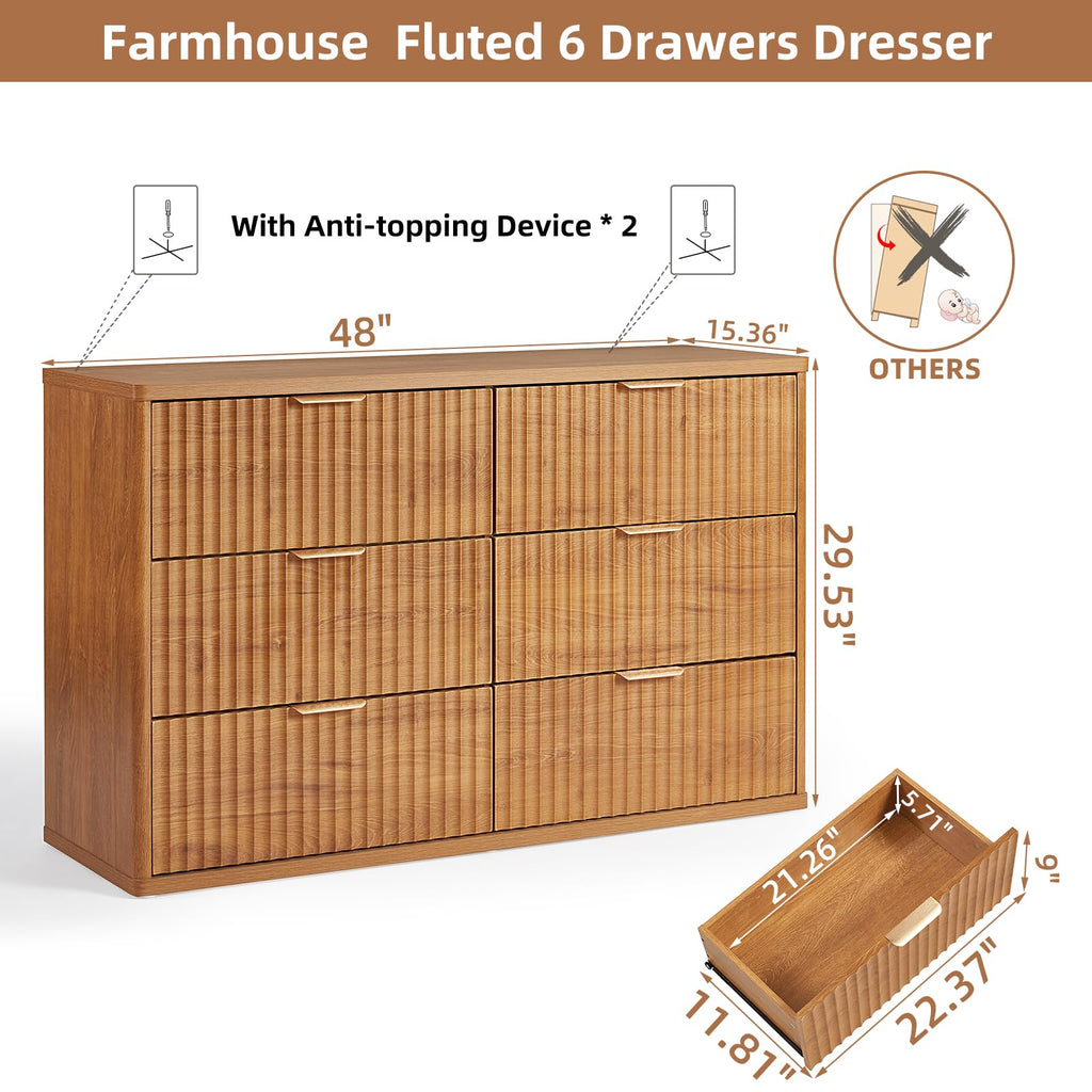 Lerliuo Fluted Nightstand with Charging Station, 23" Wide 2 Drawers End Table, Blue Night Stand with Open Storage Cabinet, Farmhouse Bed Side Tables, Wood Dresser for Bedroom