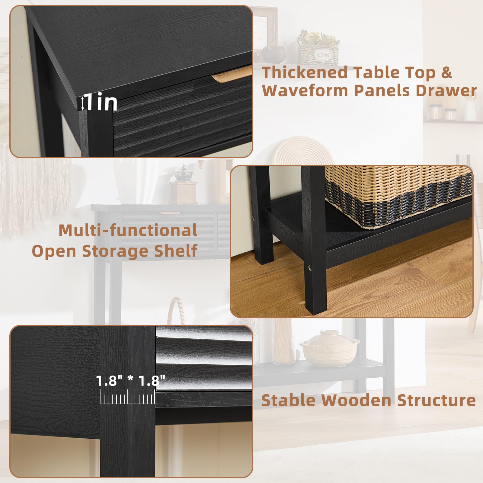 LEYAOYAO 47.2" Fluted Console Table with 3 Drawers, Blue Entryway Table