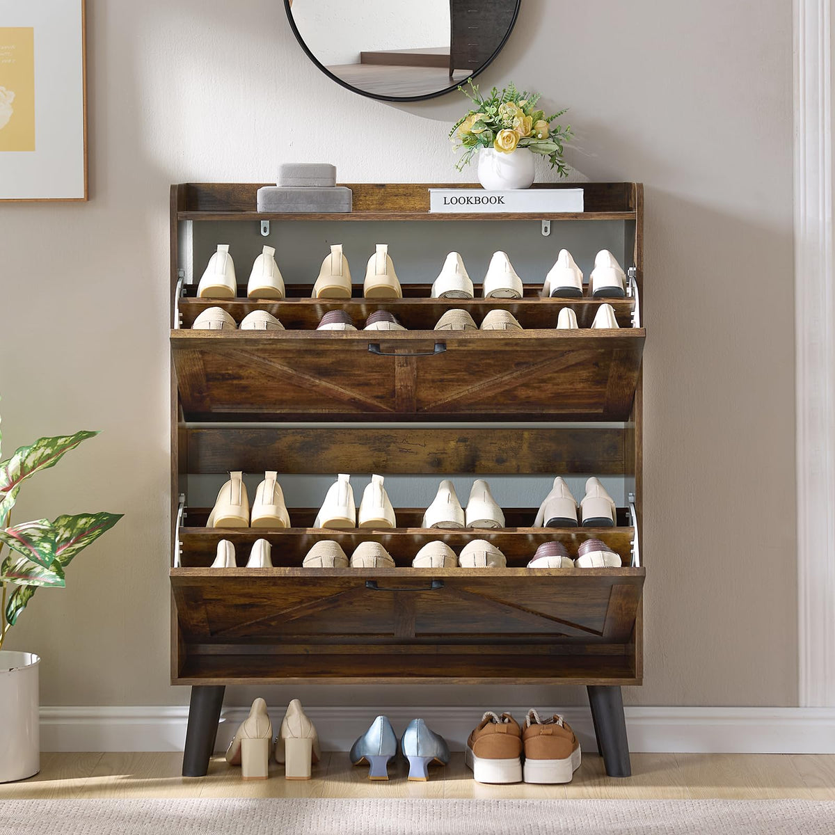 LEYAOYAO Shoe Cabinet Storage for Entryway with 2 Flip Drawers