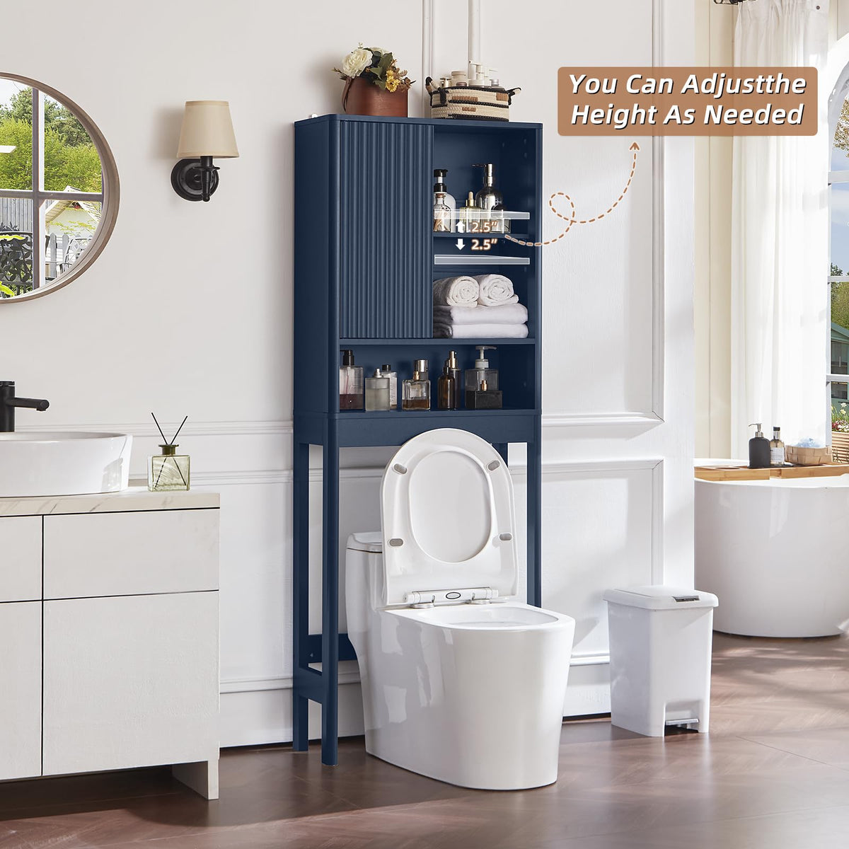LEYAOYAO 68" Modern Fluted Over The Toilet Storage Cabinet, a Sliding Door