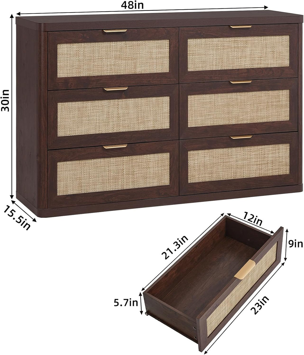 LEYAOYAO Rattan 23" Nightstands with Charger Station 2 Drawers