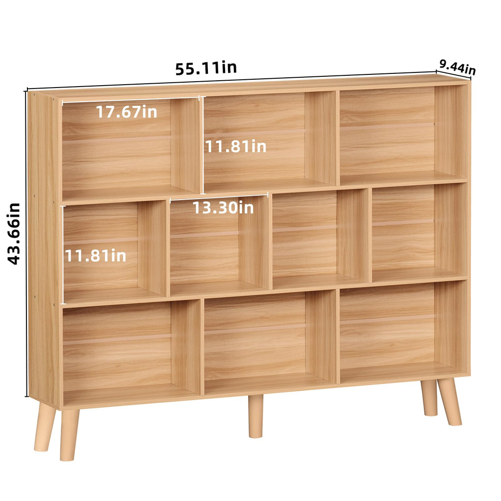 LEYAOYAO Cube Bookshelf, Mid-Century Modern Book Shelf with Legs, Brown