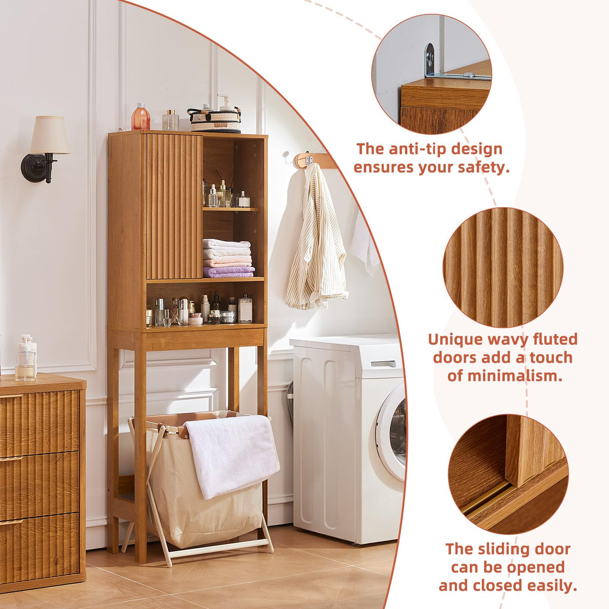 LEYAOYAO Fluted Over The Toilet Storage Cabinet & Bathroom Wall Cabinet Set of 2, Farmhouse Above Toilet Organizer, Medicine Cabinet w/Adjustable Shelf & Doors for Laundry Living Room Kitchen(Black)