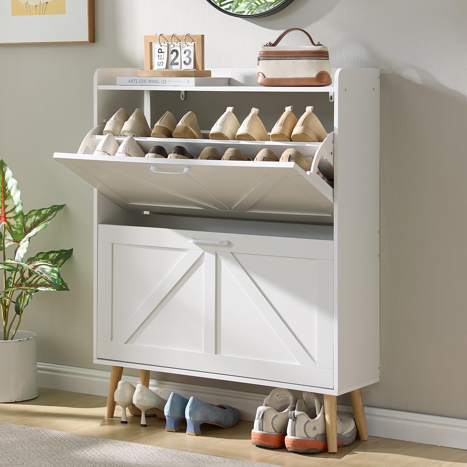 LEYAOYAO Shoe Cabinet Storage for Entryway with 2 Flip Drawers