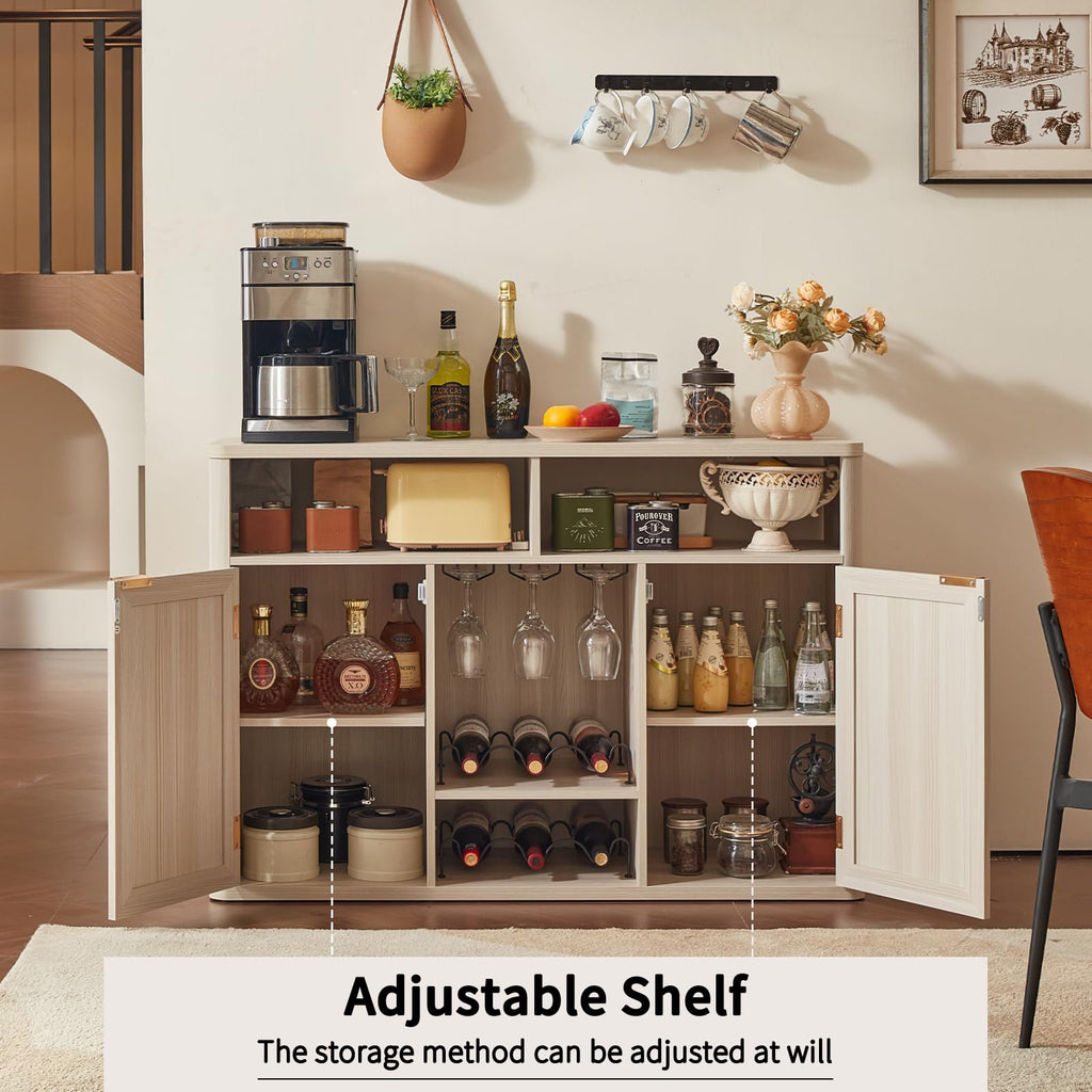 Lerliuo Rattan Wine Bar Cabinet with 2 Doors, Walnut