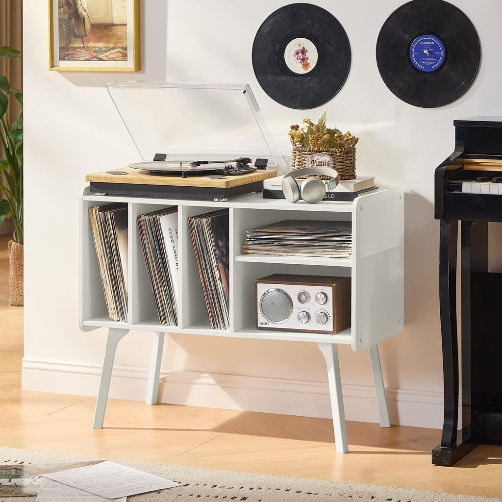 Lerliuo Record Player Stand with 4 Cabinet Holds Up to 220 Albums,Oak