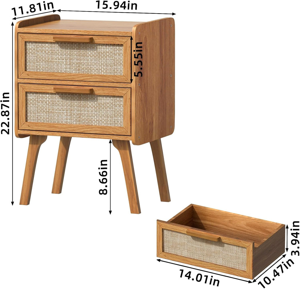 Lerliuo Rattan Nightstands Set of 2 for Bedroom, 2 Drawers