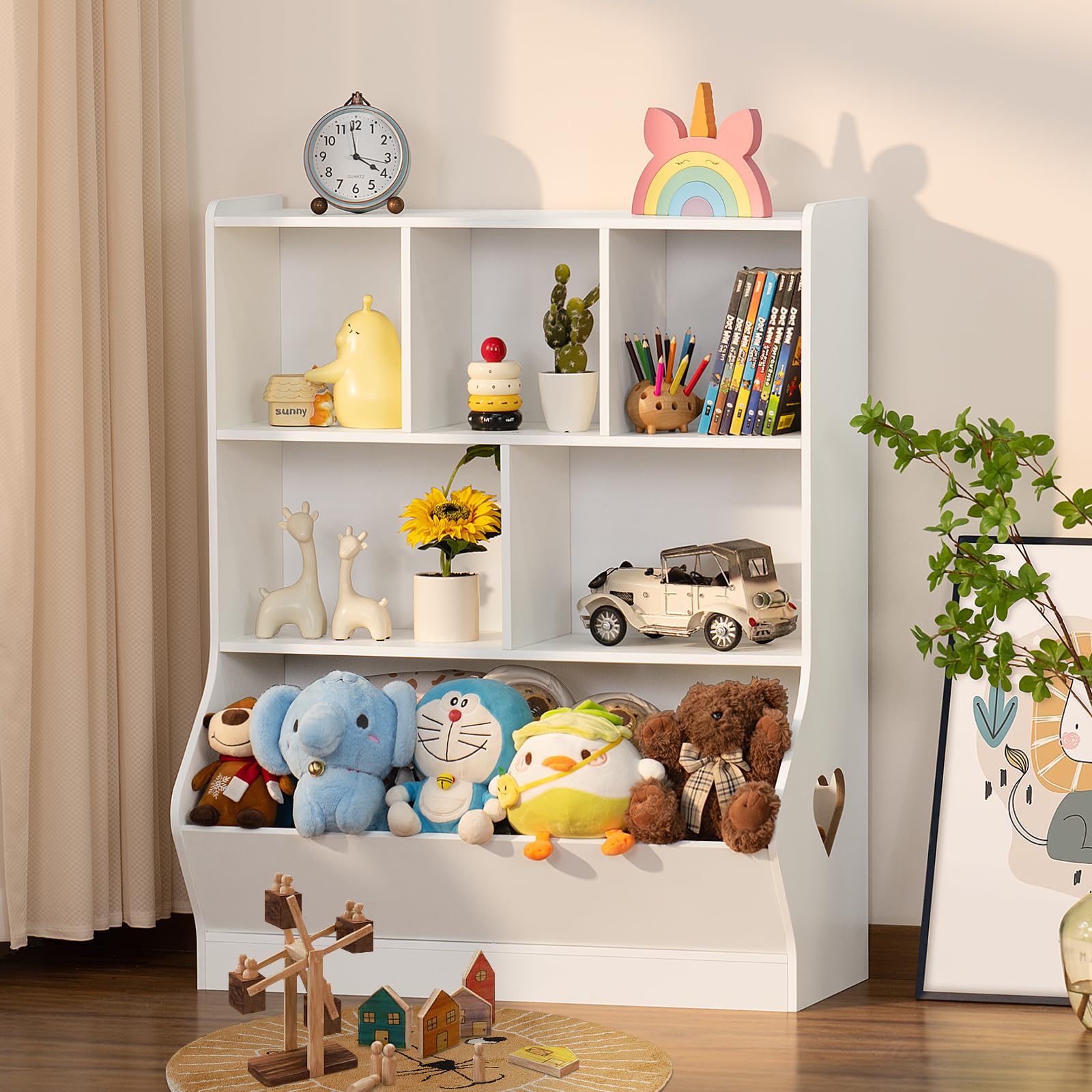 Lerliuo Kids Bookshelf and Toy Storage, 2 Tier Book Shelf for Kids Rooms