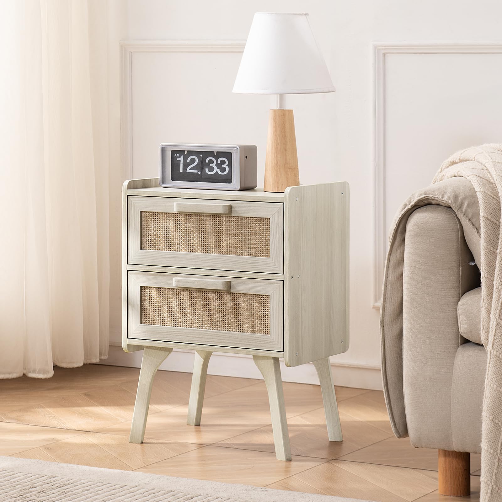 Lerliuo Rattan Nightstands Set of 2 for Bedroom, 2 Drawers