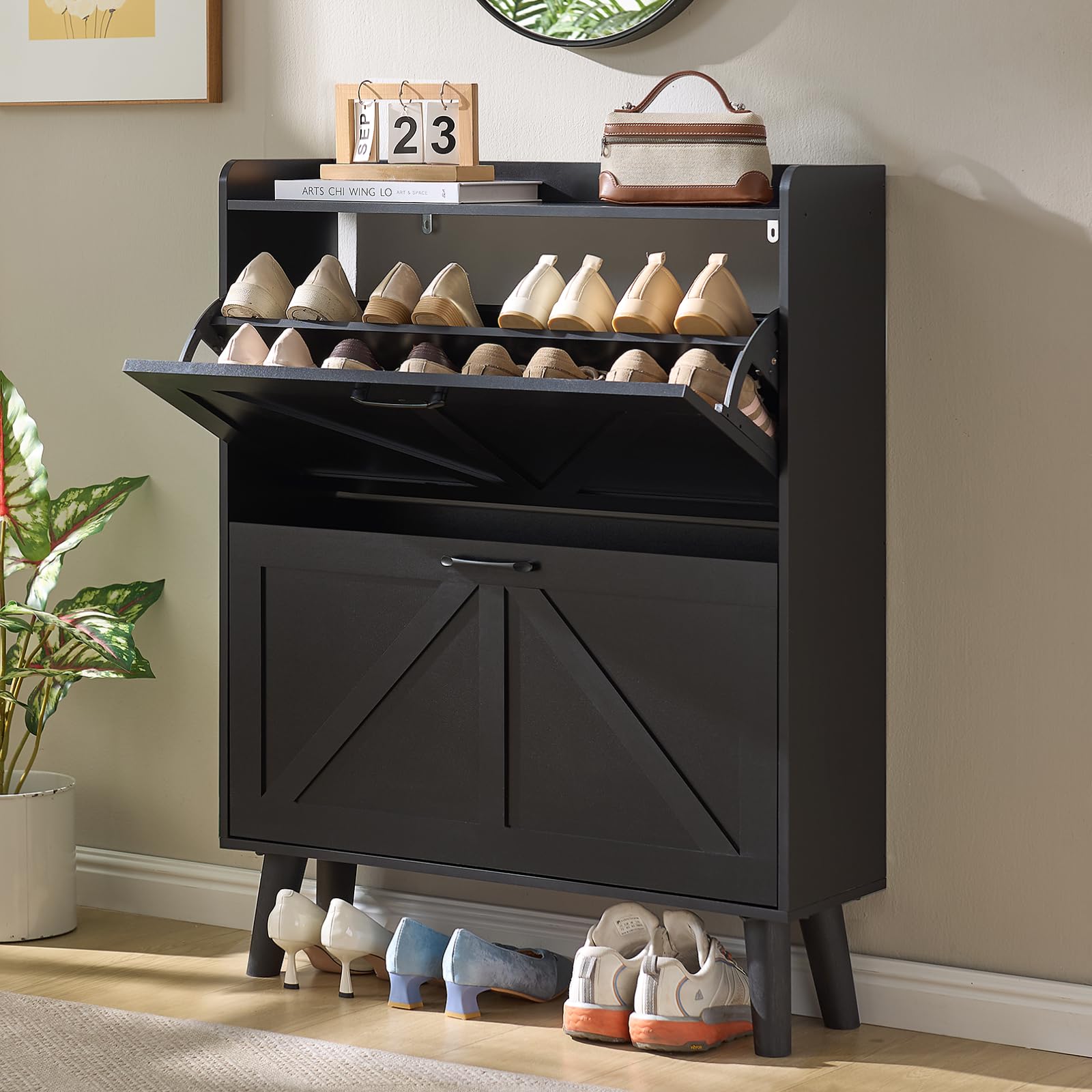 LEYAOYAO Shoe Cabinet Storage for Entryway with 2 Flip Drawers