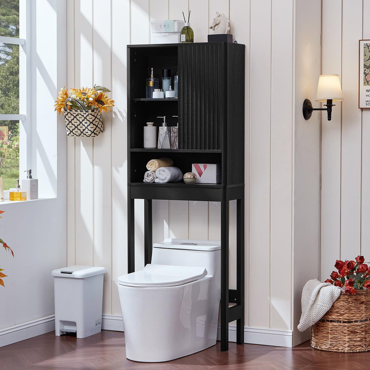 LEYAOYAO 68" Modern Fluted Over The Toilet Storage Cabinet, a Sliding Door