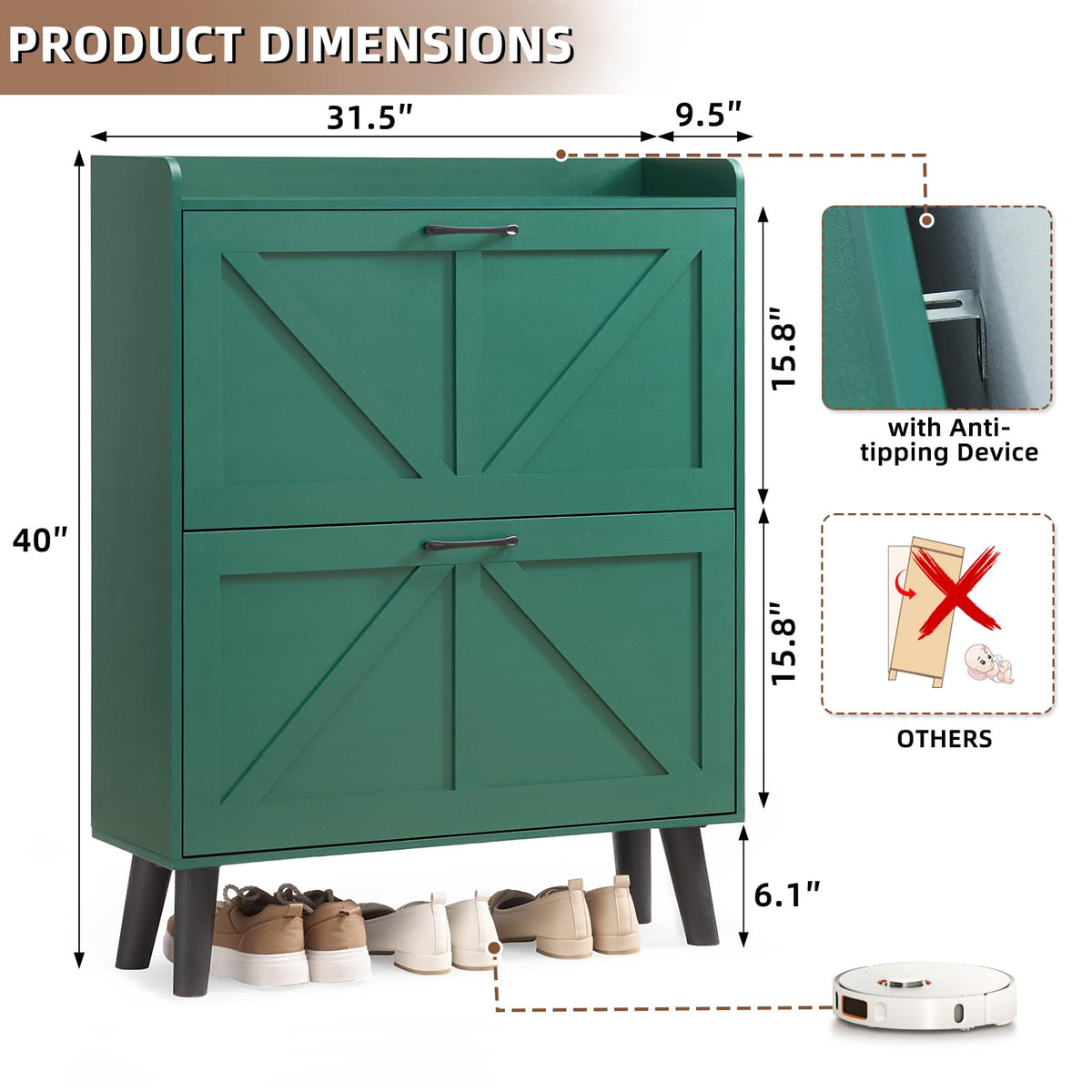 LEYAOYAO Shoe Cabinet Storage for Entryway with 2 Flip Drawers