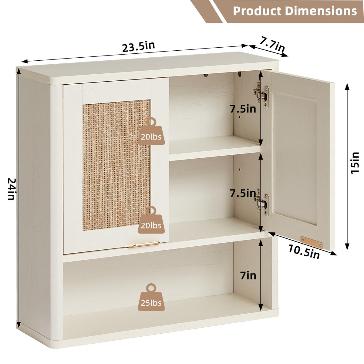Lerliuo Rattan Bathroom Wall Cabinet, Boho Natural Medicine Cabinet with Adjustable Wood Shelf, 2 Doors Over The Toilet Storage Cabinets for Laundry Room, Kitchen, Living Room
