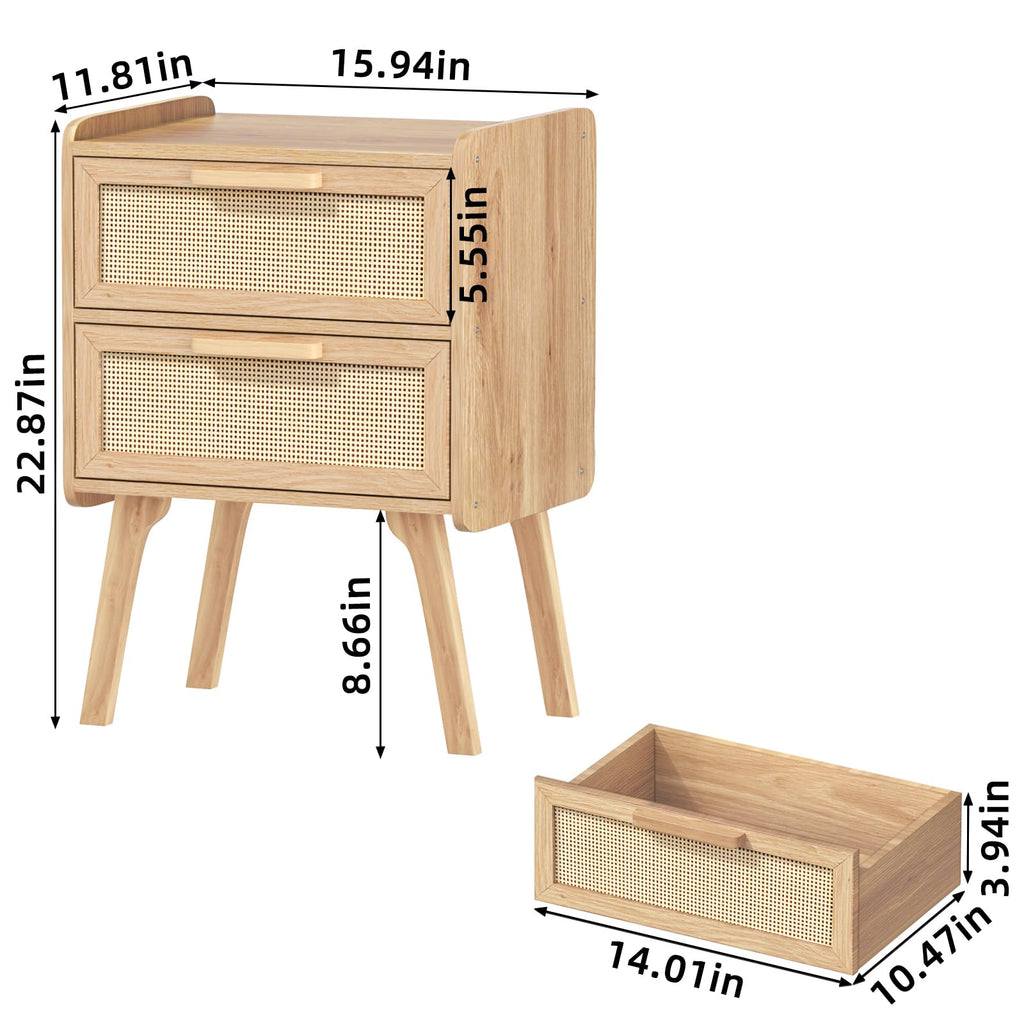 Lerliuo Rattan Nightstands Set of 2 for Bedroom, 2 Drawers