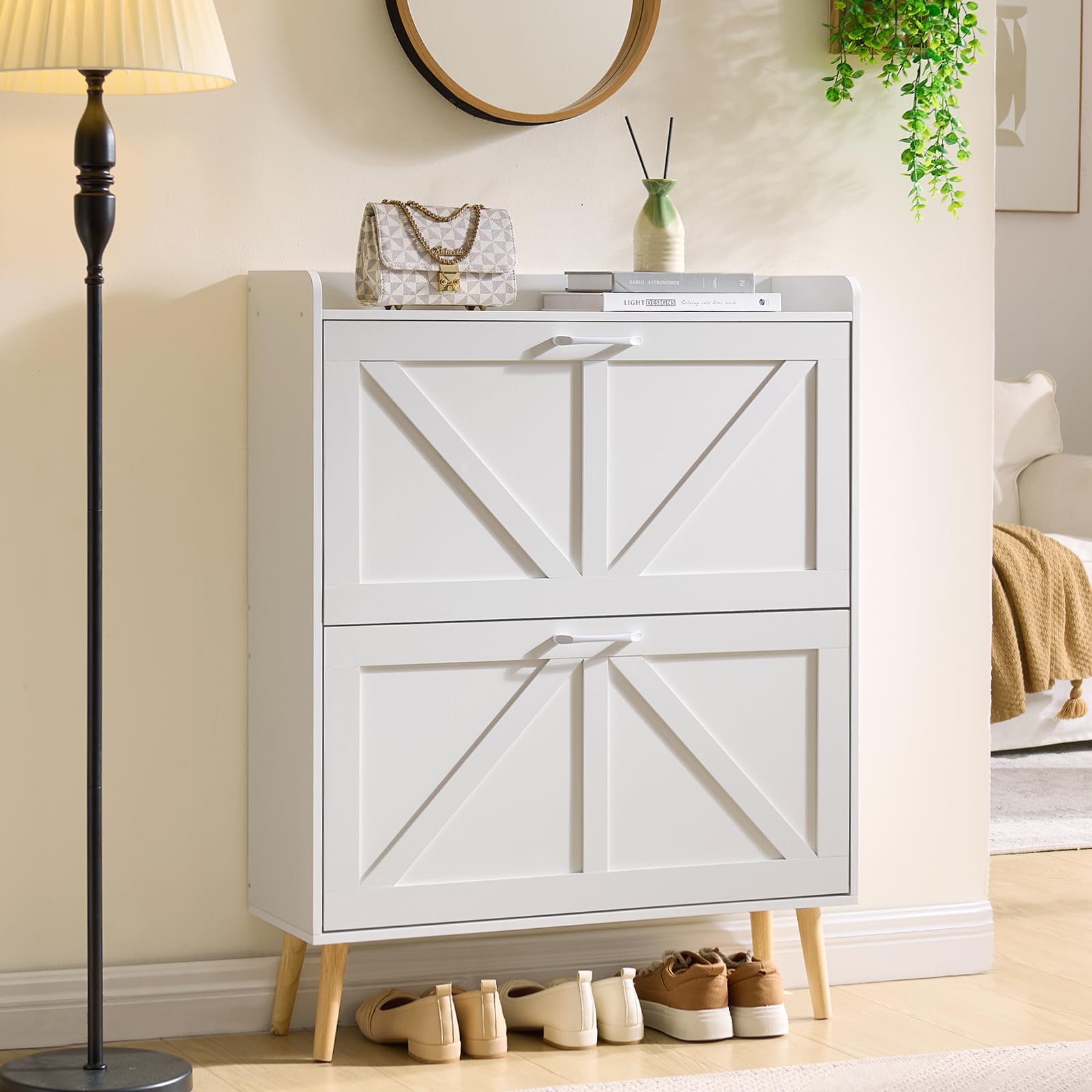 LEYAOYAO Shoe Cabinet Storage for Entryway with 2 Flip Drawers
