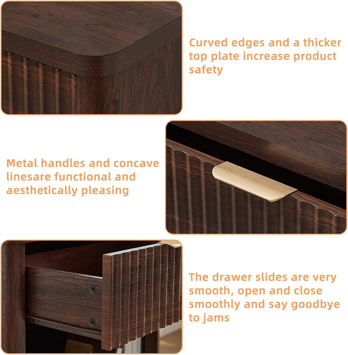 LEYAOYAO 23" Wide Fluted Night Stand with Charging Station, 3 Drawers Large End Table with Storage, Natural Nightstand Wood Bedside Tables, Farmhouse Cabinet Dresser for Bedroom, Closet