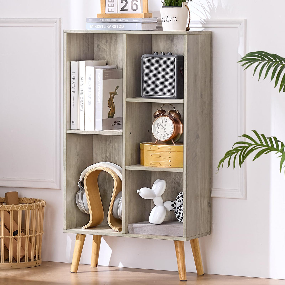 LEYAOYAO Cube Bookshelf, Mid-Century Modern Book Shelf with Legs, Brown