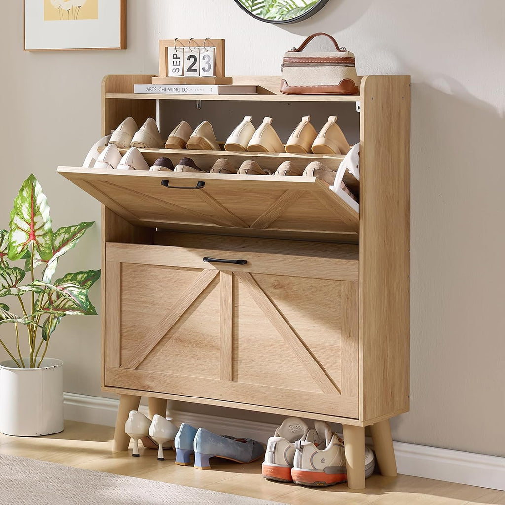 LEYAOYAO Shoe Cabinet Storage for Entryway with 2 Flip Drawers