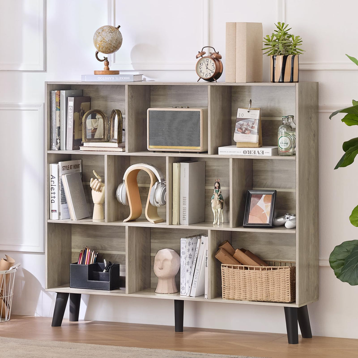 LEYAOYAO Cube Bookshelf, Mid-Century Modern Book Shelf with Legs, Brown