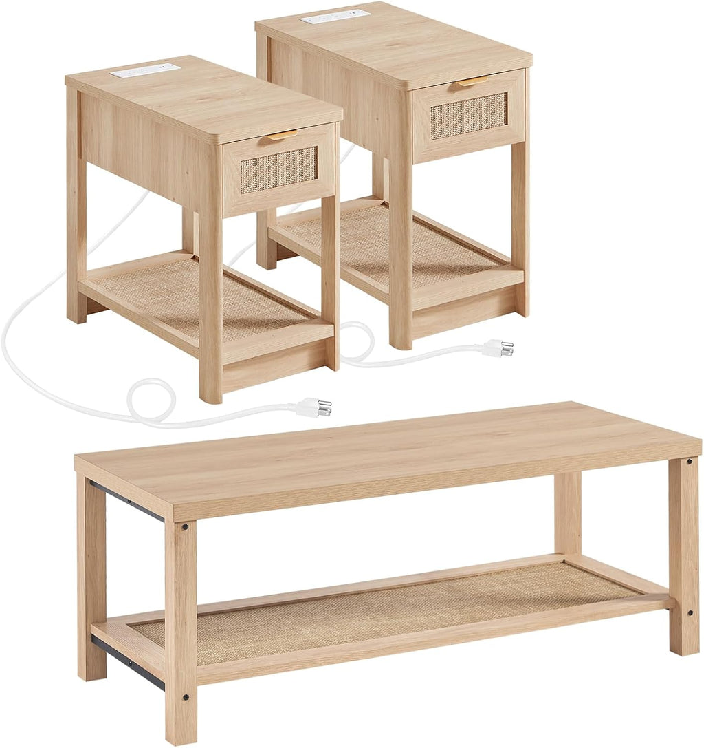 Lerliuo Rattan Coffee Table Set of 3, Natural