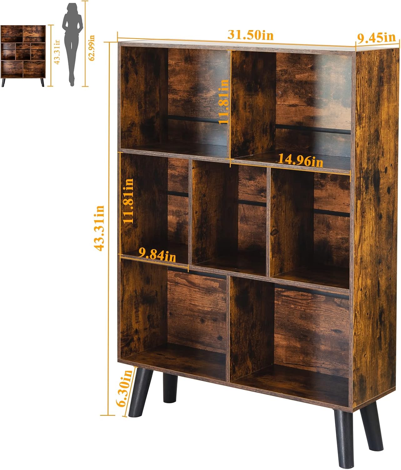 LEYAOYAO Brown Bookshelf and Record Player Stand