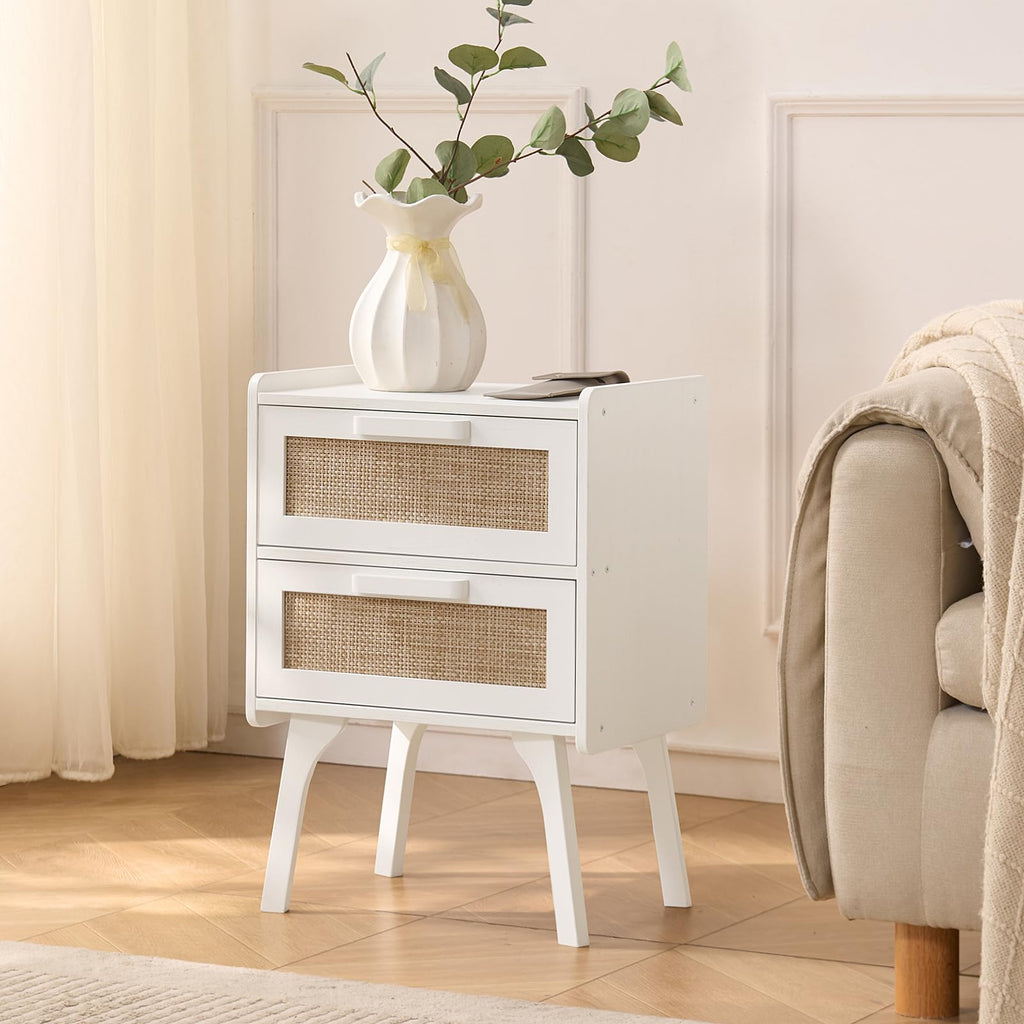Lerliuo Rattan Nightstands Set of 2 for Bedroom, 2 Drawers