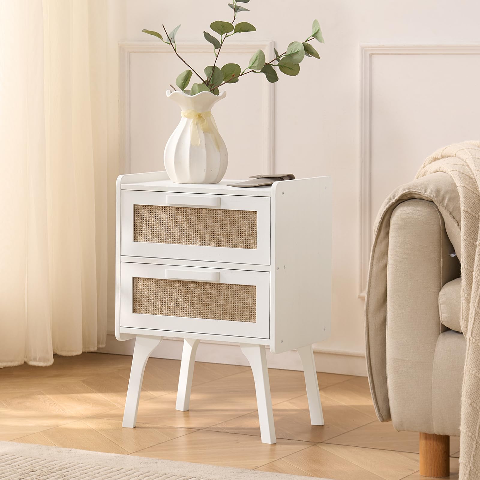 Lerliuo Rattan Nightstands Set of 2 for Bedroom, 2 Drawers