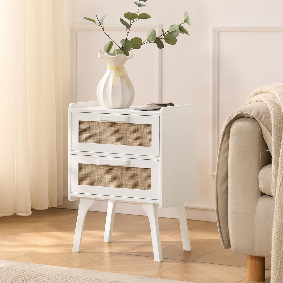 Lerliuo Rattan Nightstands Set of 2 for Bedroom, 2 Drawers