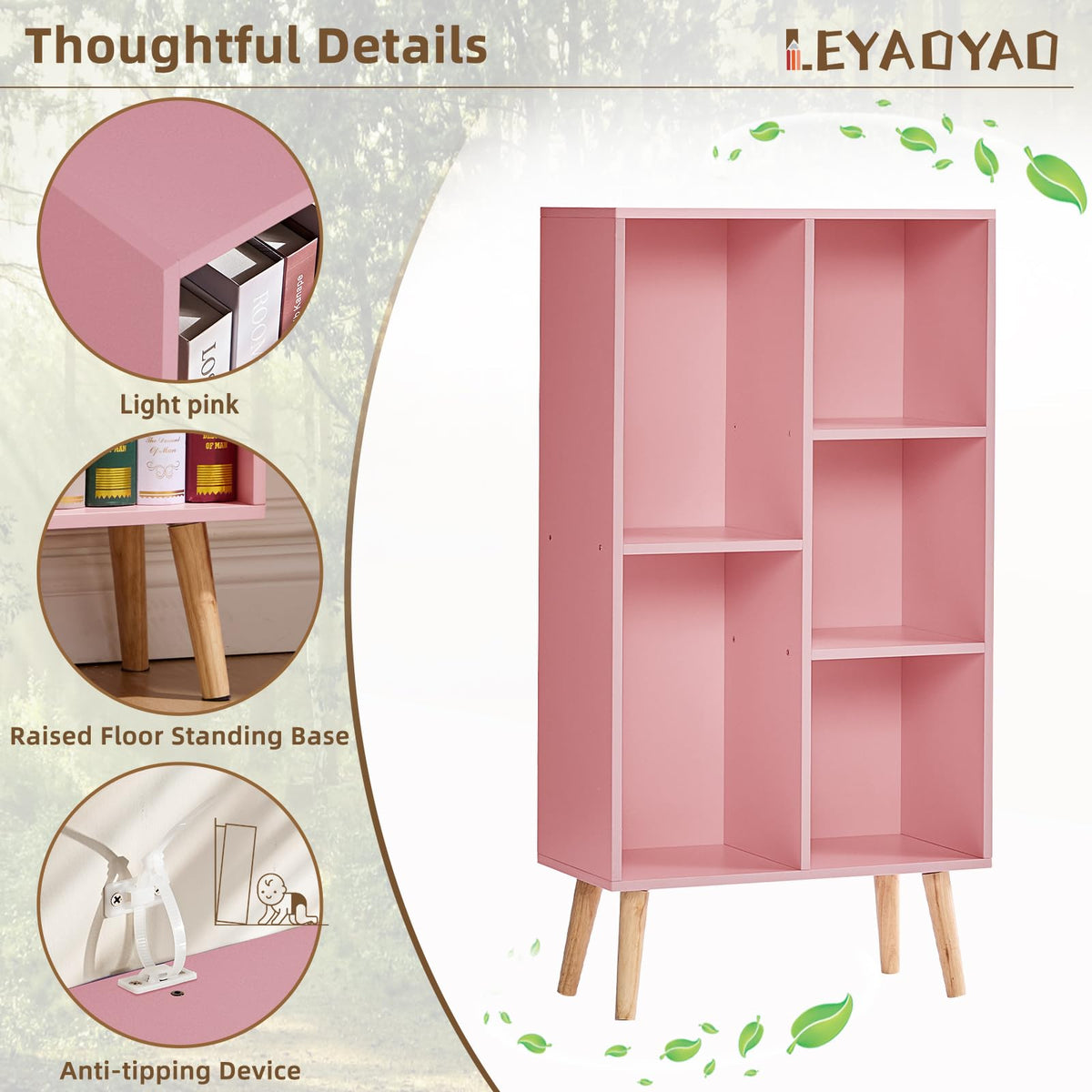 LEYAOYAO Cube Bookshelf, Mid-Century Modern Book Shelf with Legs, Brown