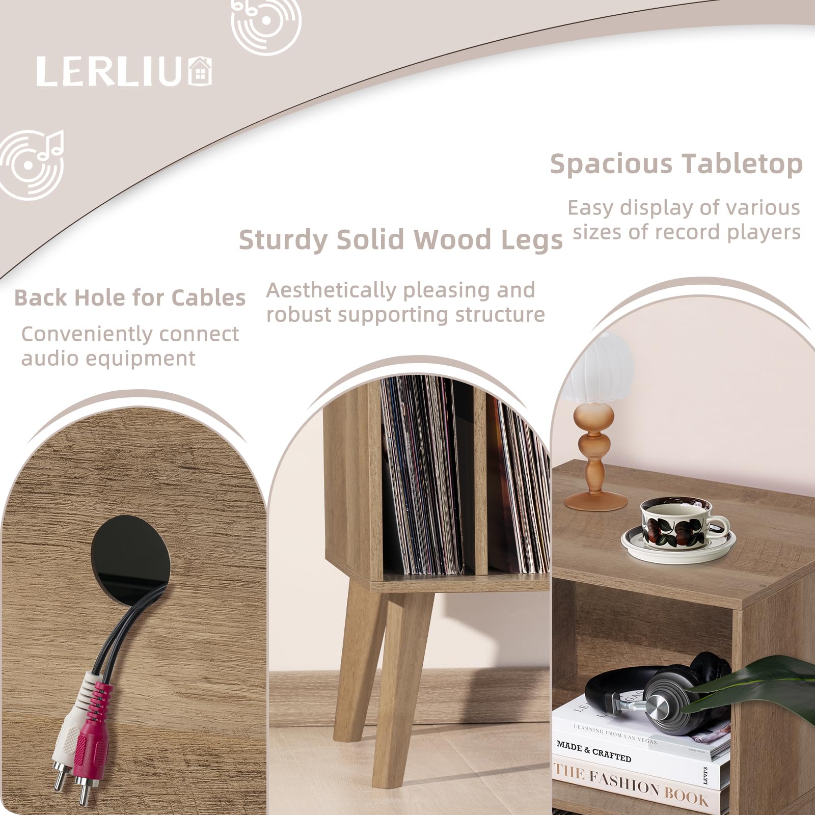 Lerliuo Record Player Stand, Walnut Turntable Stand Holds up to 160 Albums