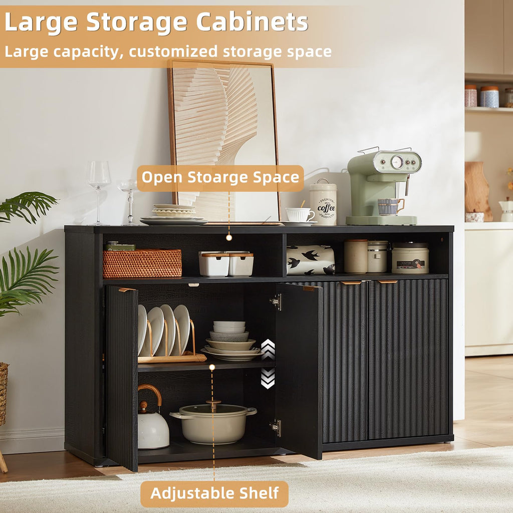 LEYAOYAO 45-Inch Fluted Buffet Cabinet with 3 Doors,Dark Blue