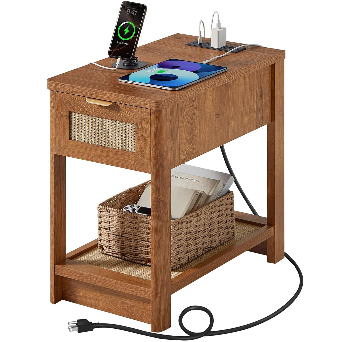 Lerliuo 24 x 14'' Narrow Night Stand Set 2 with Charger USB Ports