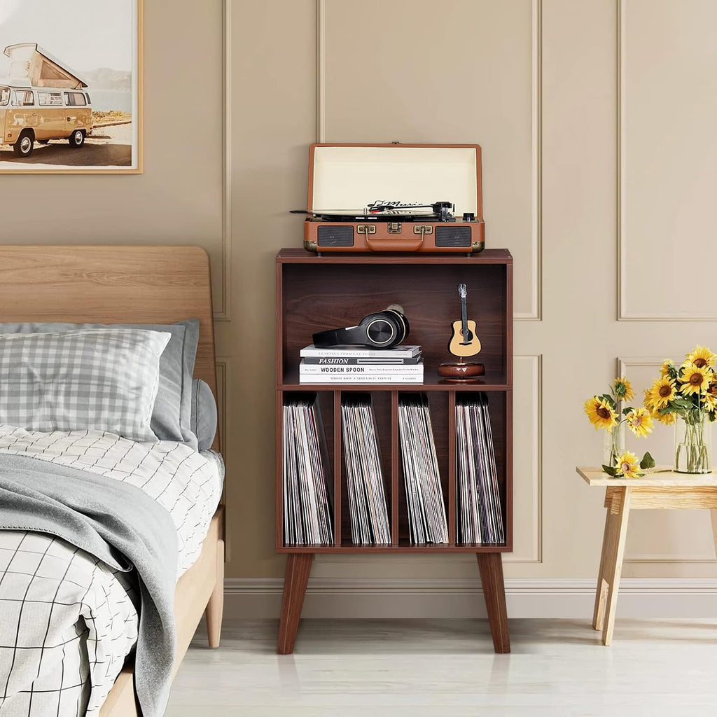 Lerliuo Record Player Stand, Walnut Turntable Stand Holds up to 160 Albums