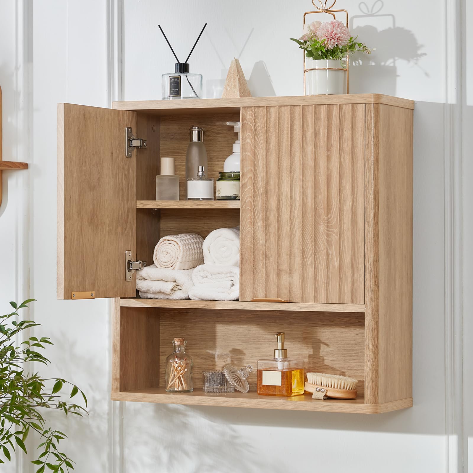 LEYAOYAO 68" Modern Fluted Over The Toilet Storage Cabinet, a Sliding Door