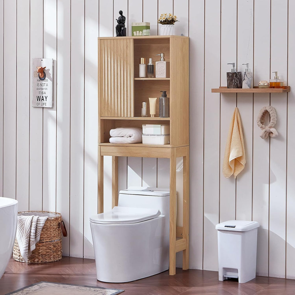 LEYAOYAO 68" Modern Fluted Over The Toilet Storage Cabinet, a Sliding Door