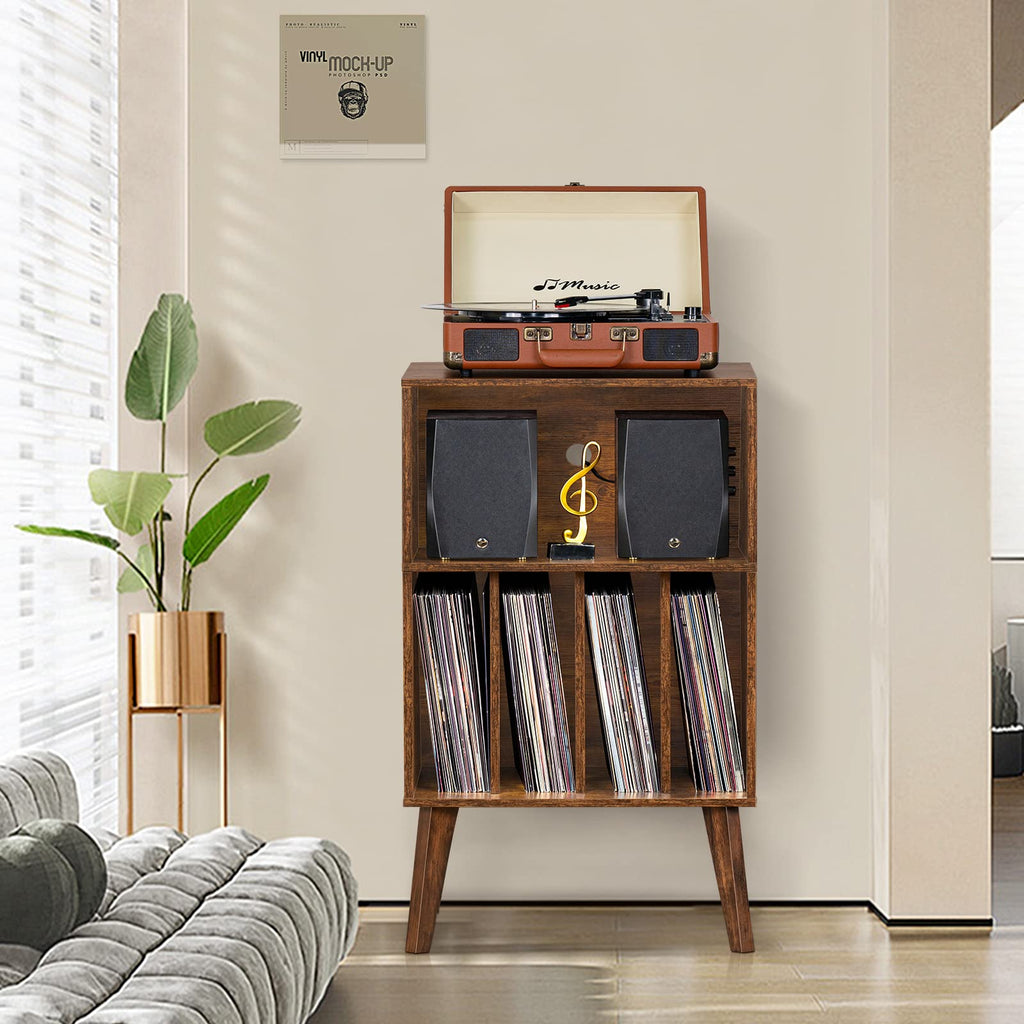Lerliuo Record Player Stand, Walnut Turntable Stand Holds up to 160 Albums